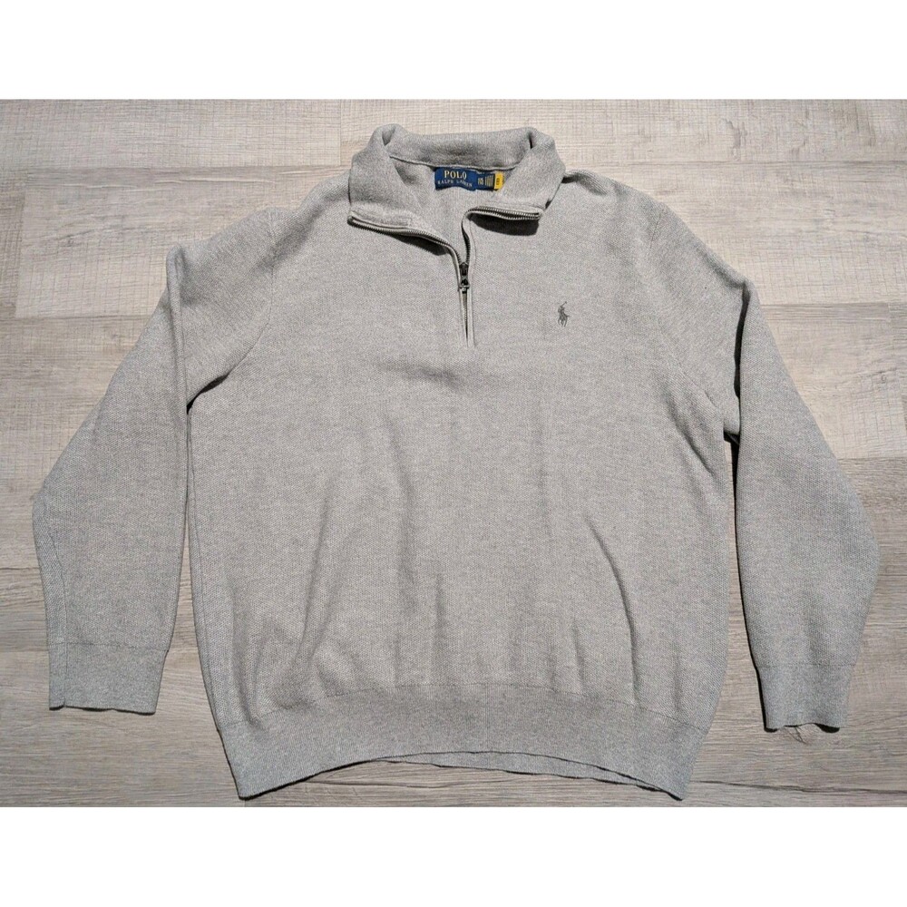 Polo Ralph Lauren 1/4 Zip Sweater Adult XXL Pullover Mock Neck Long Sleeve Gray